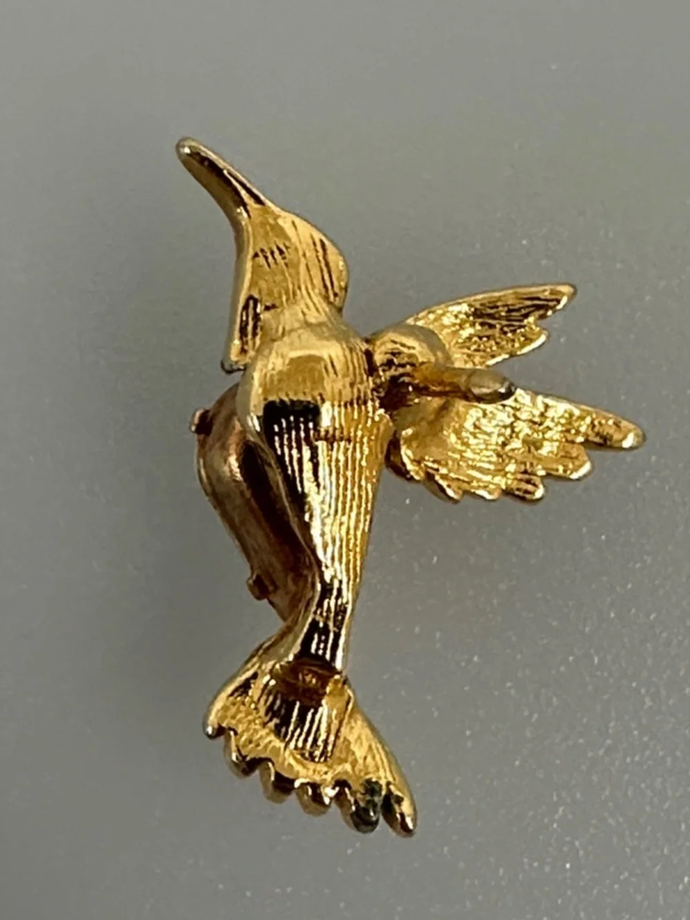 Vintage Gold Hummingbird Pin with Clear Crystal